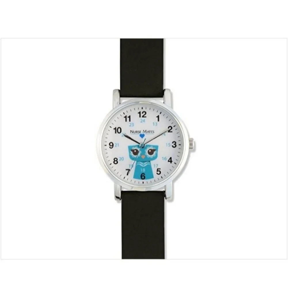 Nurse Mates Owl nurse watch water-resistant Silicone strap - Black White